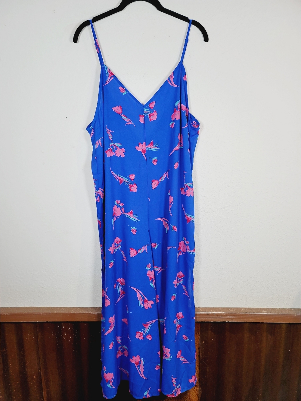 Lulu's Tropical Time Cobalt Blue Floral Print Swim Cover-Up Jumpsuit, Size Small - Picture 2 of 5